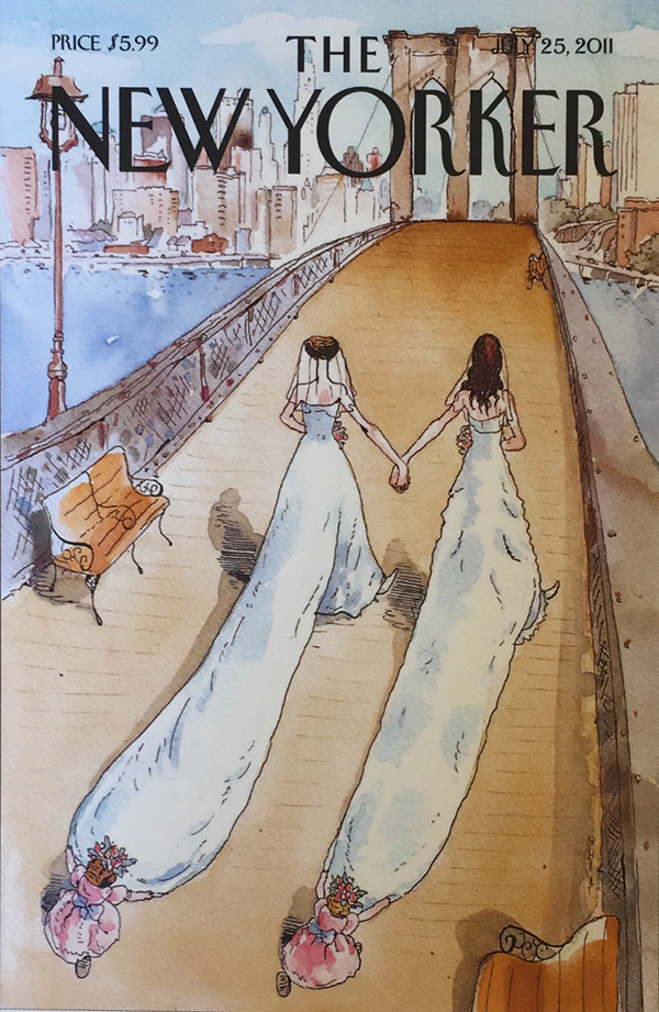 Front cover of New Yorker Magazine with two female brides